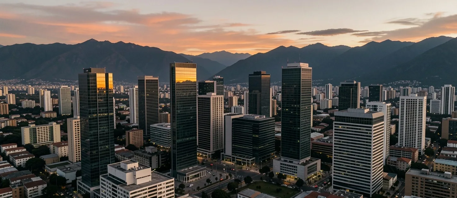 Skyline financiero de Bogotá al anochecer