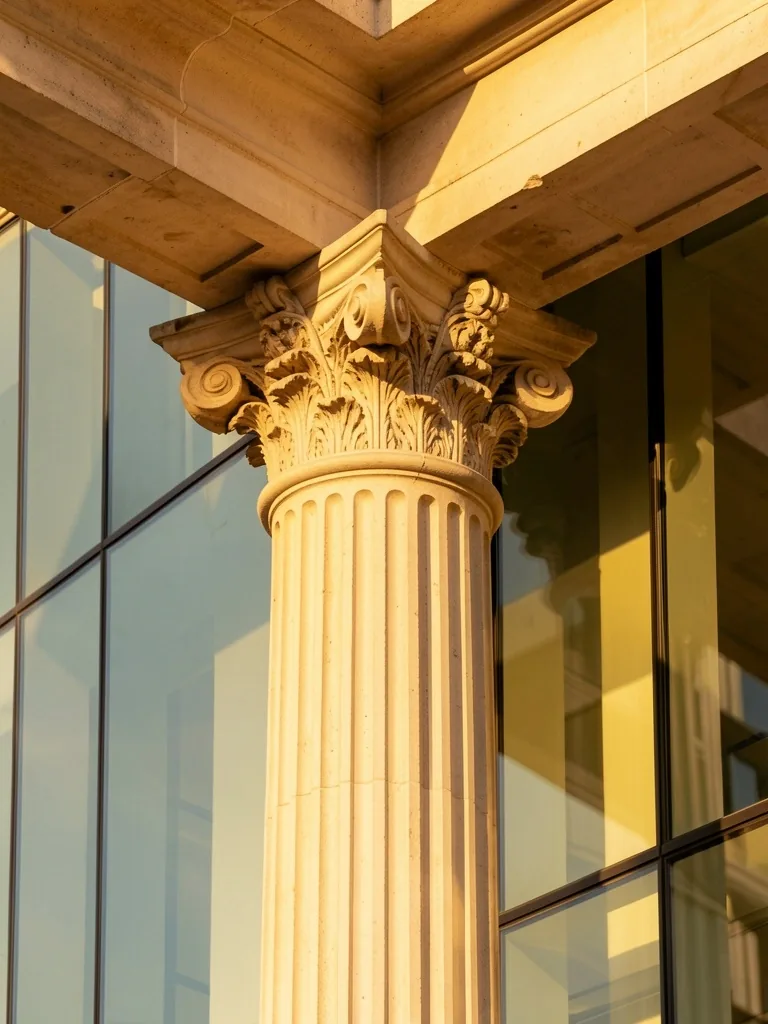 Detalle arquitectónico de columna y cristal
