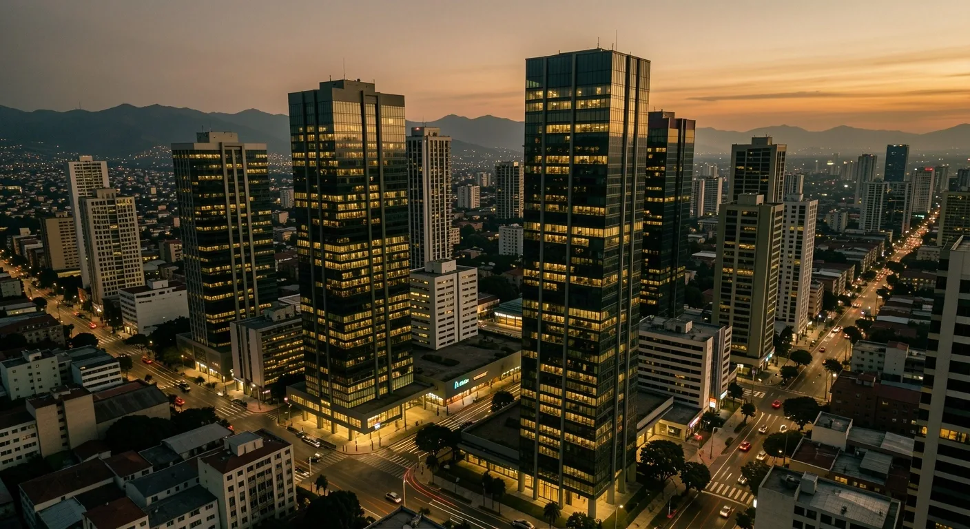 Distrito financiero de Bogotá al atardecer